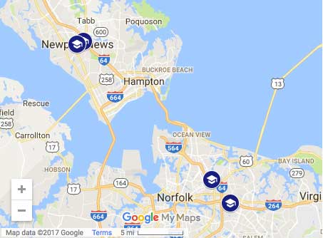 Hampton roads has Campus locations in Newport News, Virginia Beach, and Norfolk